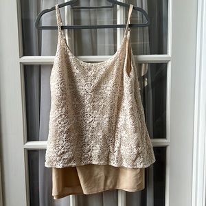 CABi tan crochet tank.